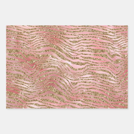 Gouden Zebra Glitter Roze Bont Inpakpapier Vel (Voorkant 3)