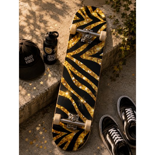 Gouden Zebra Glitterend Patroon Persoonlijk Skateboard