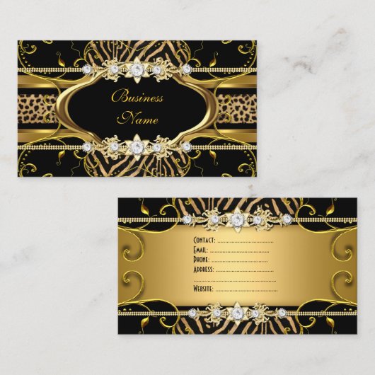 Gouden Zebra Leopard Black Jewel Look Afbeelding Visitekaartje (Voorkant / Achterkant)