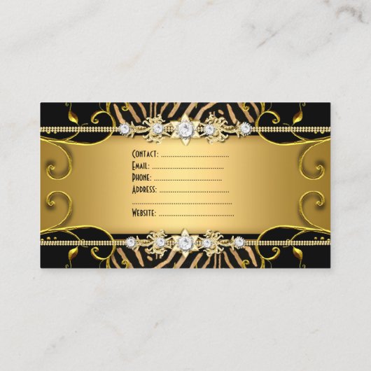 Gouden Zebra Leopard Black Jewel Look Afbeelding Visitekaartje (Achterkant)