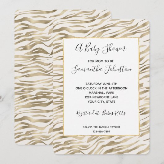 Gouden Zebra Print Baby shower Kaart (Voorkant / Achterkant)