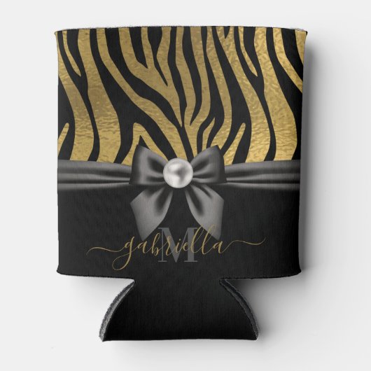 Gouden Zebra Print en Boog Blikjeskoeler (Voorkant)