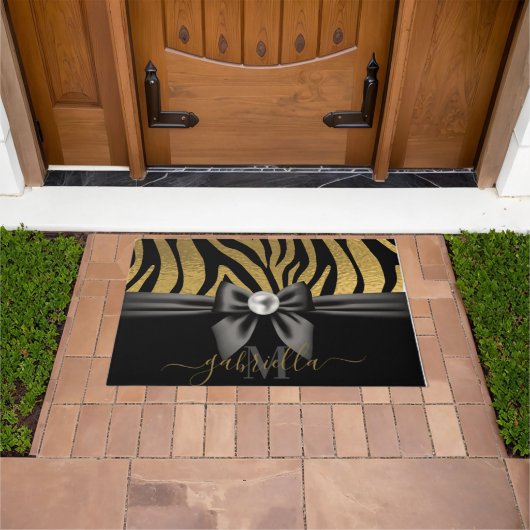 Gouden Zebra Print en Boog Deurmat (Buiten)