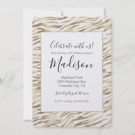 Gouden Zebra Print Glitz Verjaardag Kaart (Voorkant)