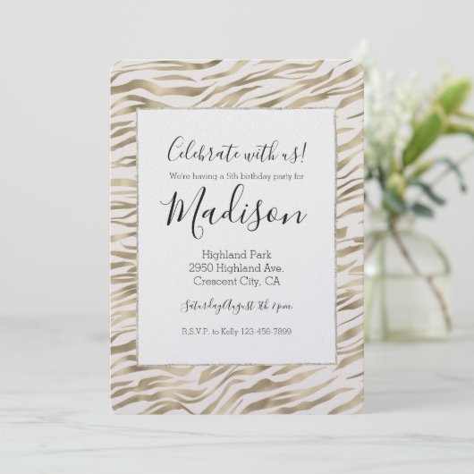 Gouden Zebra Print Glitz Verjaardag Kaart (Staand voorkant)