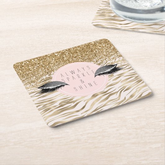 Gouden zebra print Glitzy Eyes Kartonnen Onderzetters (Schuin)
