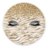 Gouden zebra print Glitzy Eyes Keramische Knop (Voorkant)