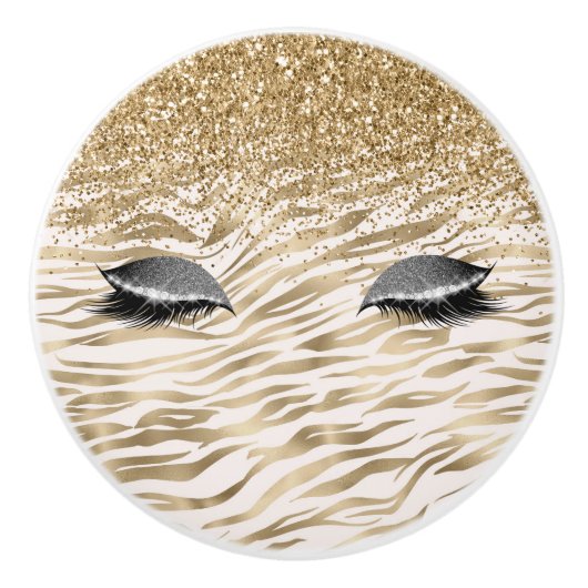 Gouden zebra print Glitzy Eyes Keramische Knop (Voorkant)