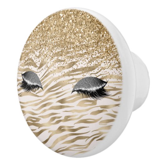 Gouden zebra print Glitzy Eyes Keramische Knop (Rechts)