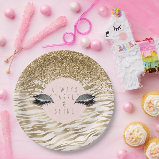 Gouden zebra print Glitzy Eyes Papieren Bordje (Feest)