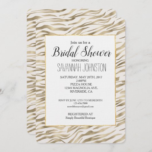 Gouden Zebra Print Vrijgezellenfeest Kaart (Voorkant / Achterkant)