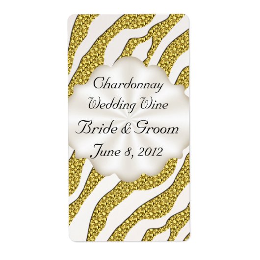 Gouden Zebra Strepen Trouwwijn Avery Label (Voorkant)