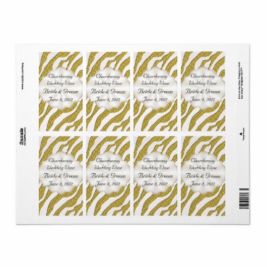 Gouden Zebra Strepen Trouwwijn Avery Label (Full Sheet)