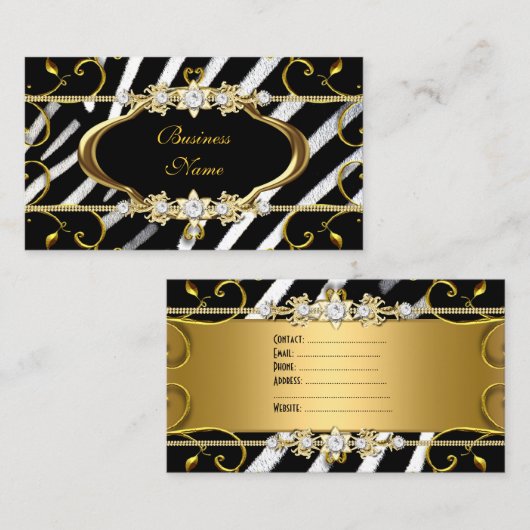 Gouden Zebra Zwart Wit Juweel Afbeelding Visitekaartje (Voorkant / Achterkant)