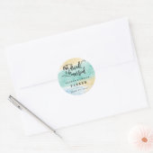 Gouden Zee Groen Blauw Waterverf Trouwsticker Ronde Sticker (Envelop)