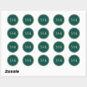 Gouden Zee Groene Monogram Envelopzegel Ronde Sticker (Vel)
