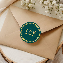 Gouden Zee Groene Monogram Envelopzegel Ronde Sticker