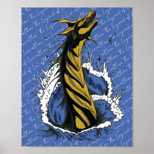 Gouden Zee Monster Slang Oceaan Golven Poster