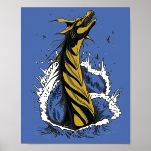 Gouden Zee Monster Slang Oceaan Golven Poster