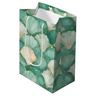 Gouden Zee Schelp Golfpatroon in Aqua Teal Medium Cadeauzakje