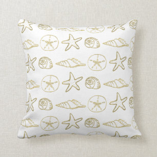 Gouden Zee Schelpen Chic Strand Elegant Wit Kussen