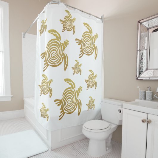 Gouden Zeeen schildpad nautisch Douchegordijn (In situ)