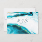 Gouden Zeeen Turtles Turquoise Beach Wedding RSVP Kaartje (Achterkant)