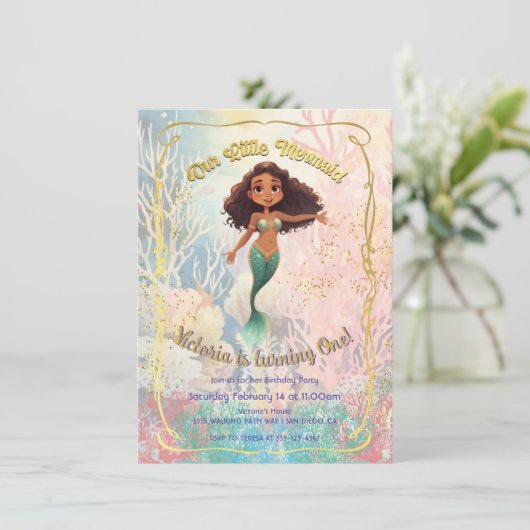 Gouden Zeemeermin BIrthday Party onder het zee Kaart (Staand voorkant)