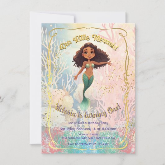 Gouden Zeemeermin BIrthday Party onder het zee Kaart