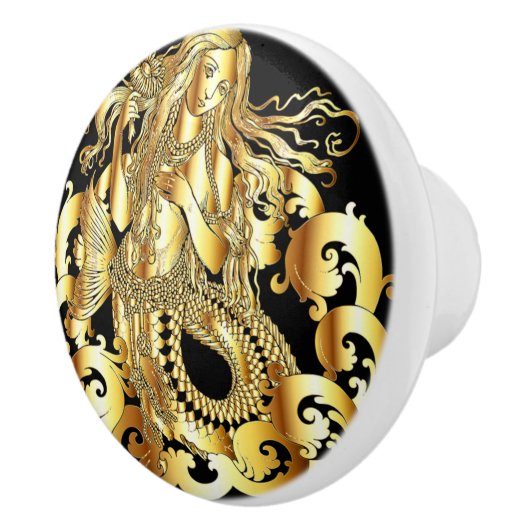 Gouden Zeemeermin Deur Trek Keramische Knop (Rechts)