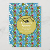 Gouden Zeemeermin Feest Roze Uitnodiging (Voorkant / Achterkant)