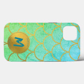 Gouden Zeemeermin Schalen Blauwgroen Patroon Monog Case-Mate iPhone Case (Achterkant (horizontaal))