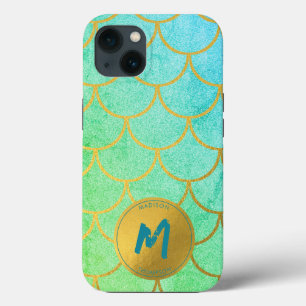 Gouden Zeemeermin Schalen Blauwgroen Patroon Monog Case-Mate iPhone Case