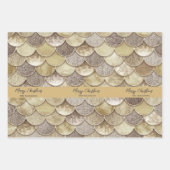 Gouden Zeemeermin Schalen en Sneeuwvlokken Inpakpapier Vel (Voorkant)