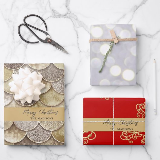 Gouden Zeemeermin Schalen en Sneeuwvlokken Inpakpapier Vel (Voorkant)