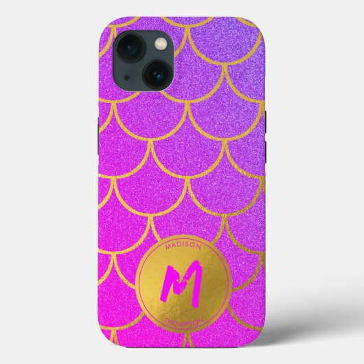 Gouden zeemeermin schalen roze patroon monogram Case-Mate iPhone case (Achterkant)