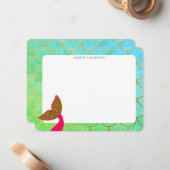 Gouden Zeemeermin Schubben Groenblauw Glitters Kin Notitiekaartje (Voorkant / Achterkant in situ)