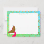 Gouden Zeemeermin Schubben Groenblauw Glitters Kin Notitiekaartje (Voorkant)