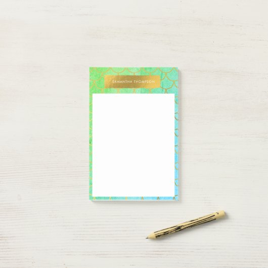 Gouden Zeemeermin Schubben Teal Turquoise Glitters Post-it® Notes (Op bureau)