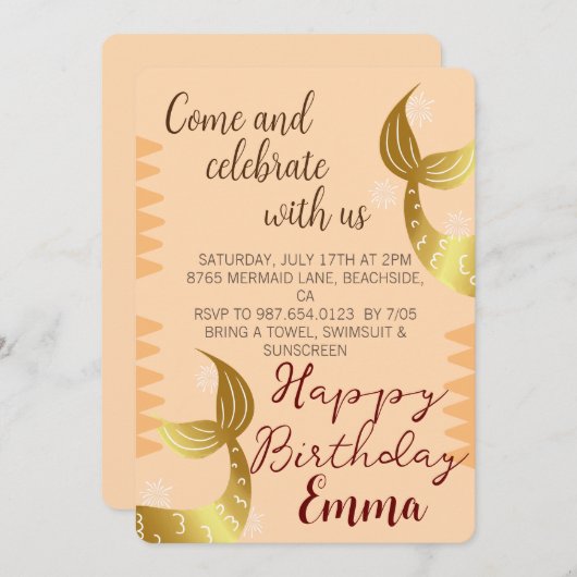 Gouden Zeemeermin, vier met ons, onder het Zee Kaart (Voorkant / Achterkant)