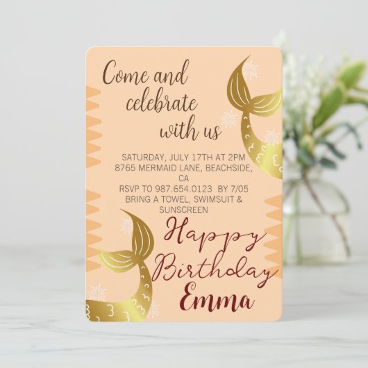 Gouden Zeemeermin, vier met ons, onder het Zee Kaart (Staand voorkant)