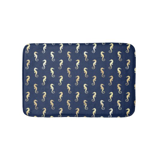 Gouden zeepaarden op marineblauw badmat (Voorkant)