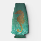Gouden zeepaardje en turquoise glitter fles koeler (Voorkant)
