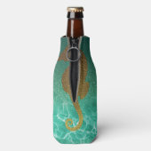 Gouden zeepaardje en turquoise glitter fles koeler (Fles Achterkant)