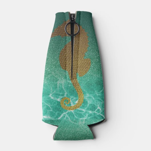 Gouden zeepaardje en turquoise glitter fles koeler (Achterkant)