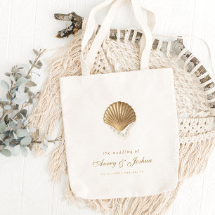 Gouden Zeeschelp Aangepaste Kust Bruiloft Favor Tote Bag
