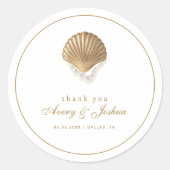 Gouden Zeeschelp Hulpstuk voor Kusttrouwfeest Ronde Sticker (Voorkant)