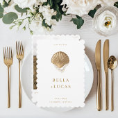 Gouden Zeeschelp & Parels QR Code Kustbruiloft Save The Date