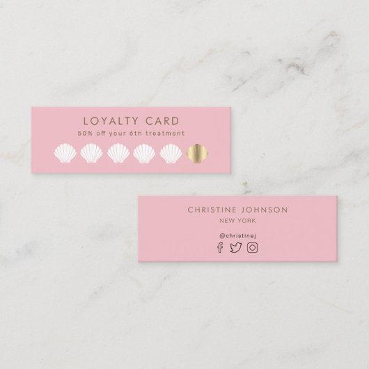 gouden zeeschelp roze getrouwheidskaart mini visitekaartje (Voorkant / Achterkant)
