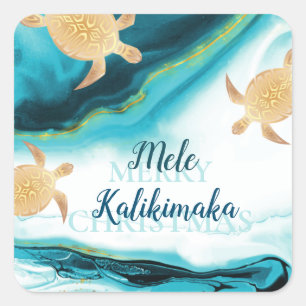 Gouden zeeschildpadden   Mele Kalikimaka   Kerstmi Vierkante Sticker